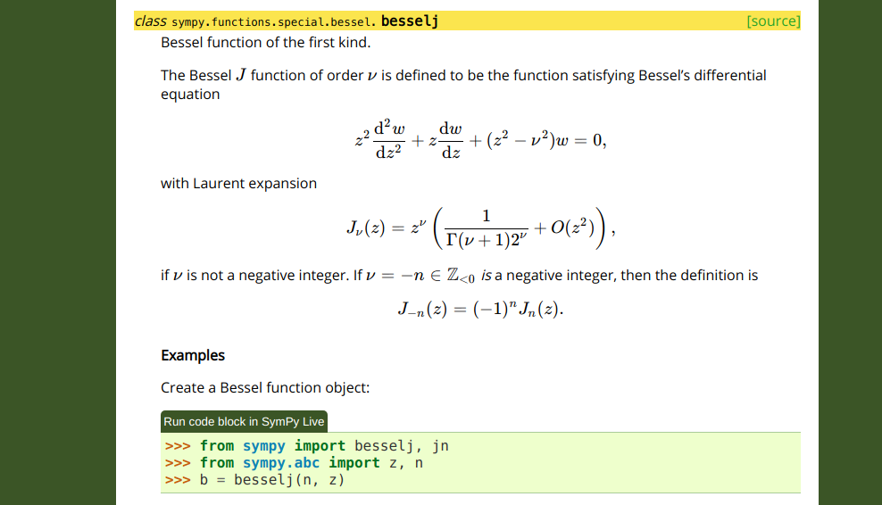 The docs for besselj