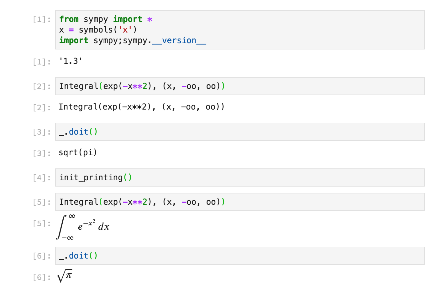 SymPy 1.3 rendering in the Jupyter lab notebook