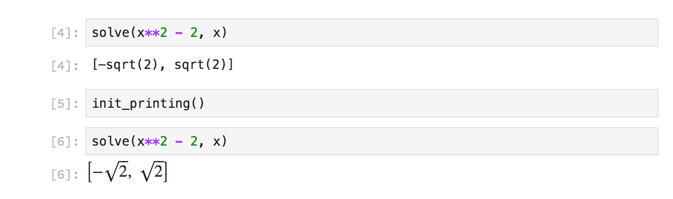 SymPy 1.4 rendering in the Jupyter lab notebook with init_printing()