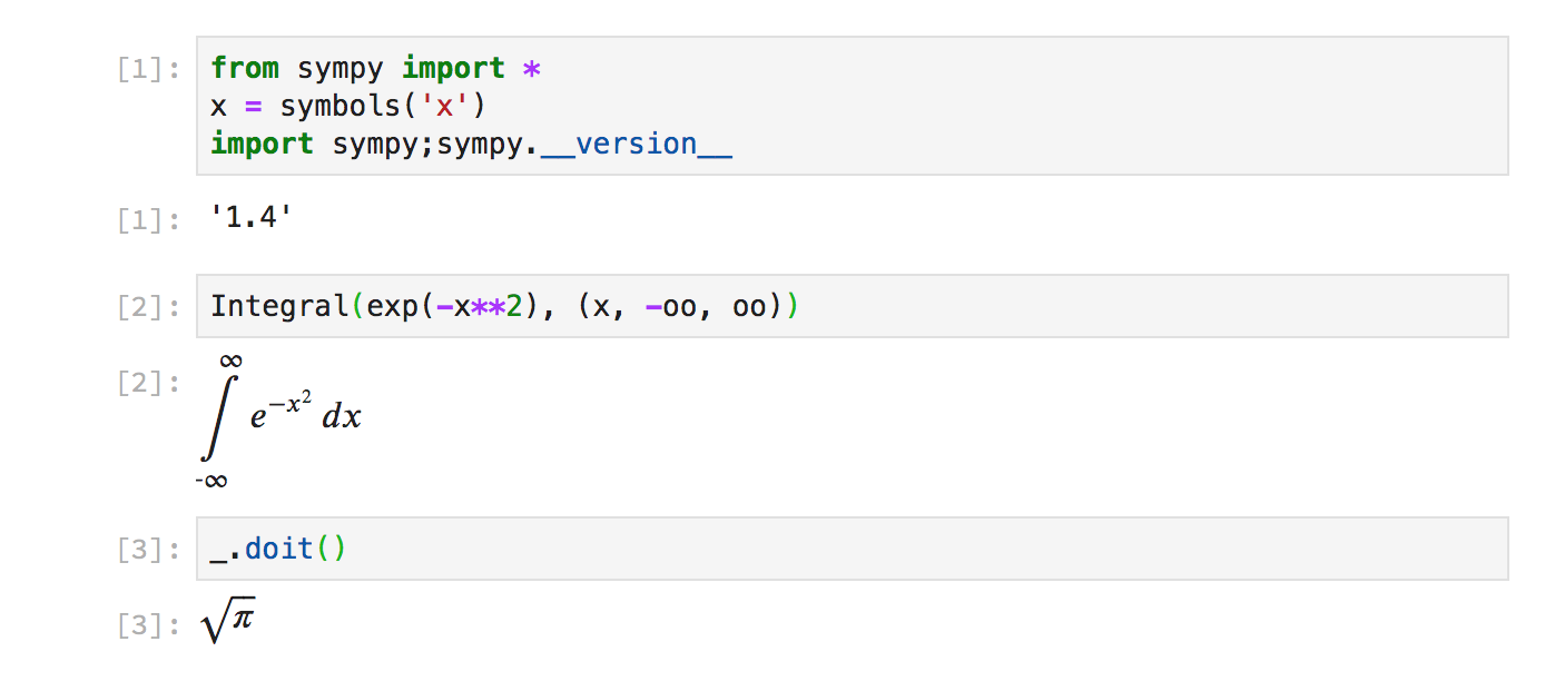 SymPy 1.4 rendering in the Jupyter lab notebook